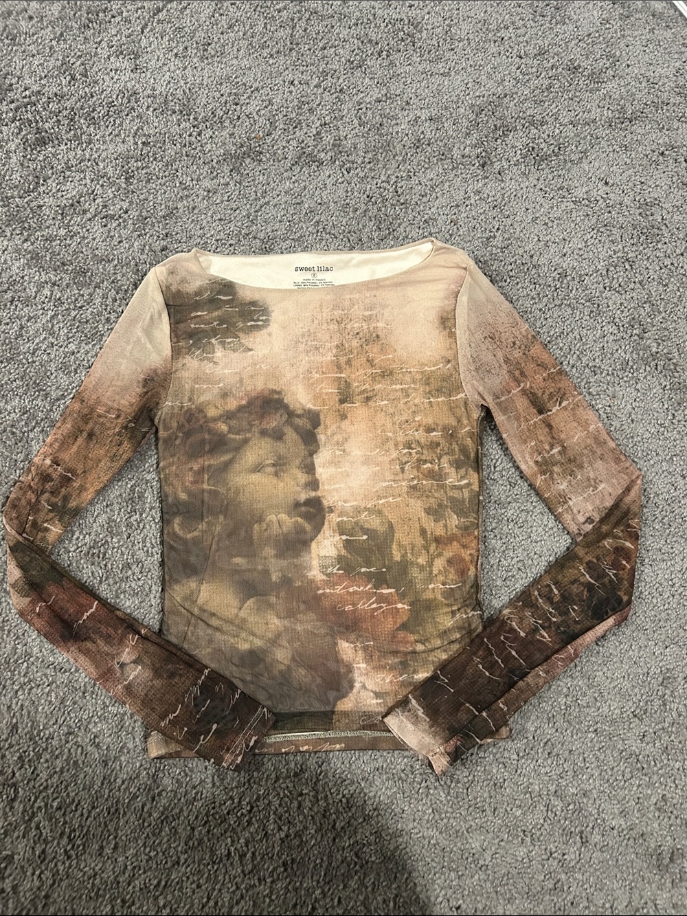 Sweet Lilac Beige Vintage-Print Long Sleeve Tee